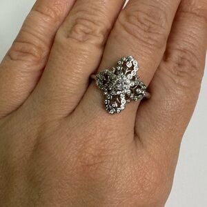 Bomb Party Ring Antique Style CZ Crystal Floral Silver Size 10 NWT